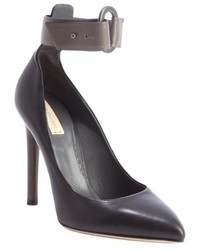 Reed Krakoff Black And Cold Grey Leather Anklestrap Pumps