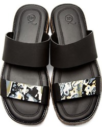 McQ Alexander Ueen Black Grey Marbled Accent Slide Sandals
