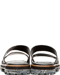 McQ Alexander Ueen Black Grey Marbled Accent Slide Sandals