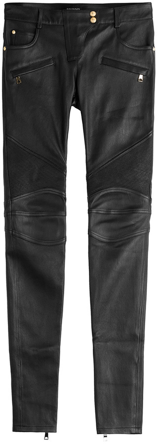 Balmain Skinny Leather Biker Pants, $3,655, STYLEBOP.com