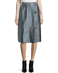 Neiman Marcus Leather A Line Midi Skirt
