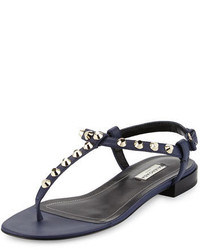 Charcoal Leather Thong Sandals