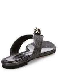 Alexander McQueen Metallic Leather Skull Thong Sandals