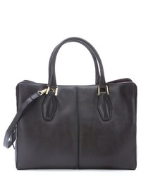 Tod's Dark Grey And Bordeaux Colorblock Leather Convertible Tote