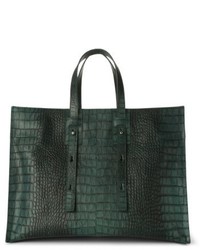 Orciani Petra Croc Embossed Calfskin Leather Tote Grey
