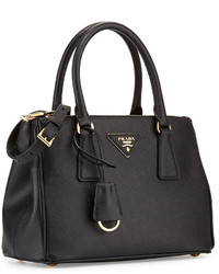 Prada Saffiano Mini Double Zip Tote Bag Black