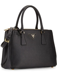 Prada Saffiano Small Lux Double Zip Tote Bag Black