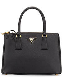 Prada Saffiano Small Lux Double Zip Tote Bag Black