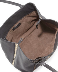 Bottega Veneta Woven Inset Leather Tote Bag Gray