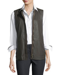 Lafayette 148 New York Klyn Leather Vest W Tech Cloth Back