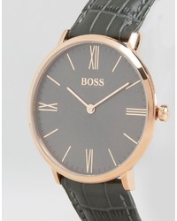 Hugo Boss Boss By Slim Ultra Jackson Leather Watch In Gray