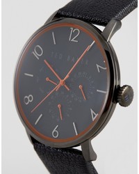 Ted Baker James Chronograph Leather Watch In Gray