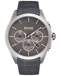 BOSS Onyx Chronograph Crocodile Leather Strap Watch 44mm
