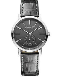 Ingersoll Springfield Gray Dial Black Leather Strap Watch