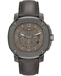 Burberry Swiss Chronograph The Britain Smoky Gray Leather Strap Watch 47mm Bby1105