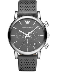 Emporio Armani Watch Chronograph Gray Leather Strap 41mm Ar1735