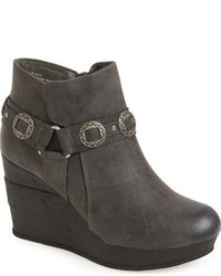 Charcoal Leather Wedge Ankle Boots