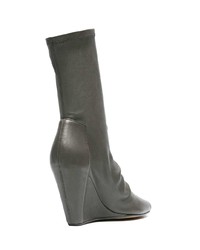 Rick Owens Grey Open Toe Wedge 80 Leather Boots