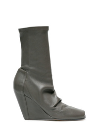 Rick Owens Grey Open Toe Wedge 80 Leather Boots