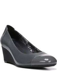 Charcoal Leather Wedge Pumps