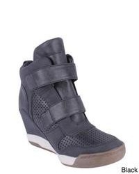 Charcoal Leather Wedge Sneakers