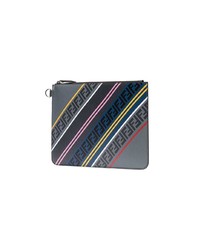 Fendi Multicoloured Logo Diagonal Stripe Leather Zip Pouch