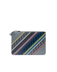 Fendi Multicoloured Logo Diagonal Stripe Leather Zip Pouch