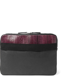 Dries Van Noten Water Snake Trimmed Grained Leather Pouch