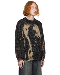 R13 Gray Bleached Charcoal Leopard Sweater