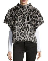 Pologeorgis Leopard Print Fur Batwing Vest Leopard
