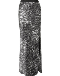 Charcoal Leopard Silk Maxi Skirt