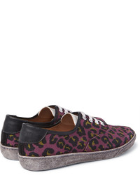 Marc Jacobs Lenny Leather Trimmed Leopard Print Canvas Sneakers