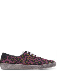Marc Jacobs Lenny Leather Trimmed Leopard Print Canvas Sneakers