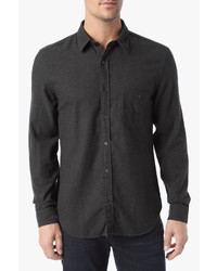 7 For All Mankind Long Sleeve One Pocket Flannel In Heather Charcoal