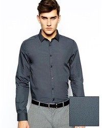 Asos Smart Shirt In Long Sleeve Charcoal