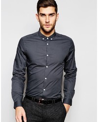 Asos Brand Charcoal Shirt With Button Down Collar In Regular Fit
