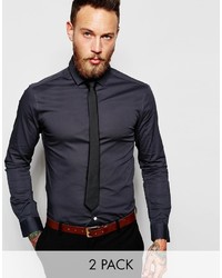 Asos Brand Skinny Shirt In Charcoal And Tie Set