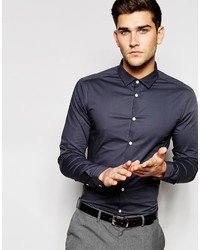 Asos Brand Skinny Shirt In Charcoal With Long Sleeve