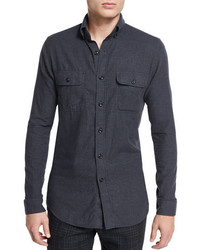 Tom Ford Brushed Twill Tailored Fit Sport Shirt Charcoal