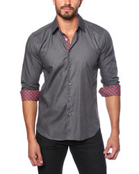 Charcoal Red Plaid Contrast Button Up