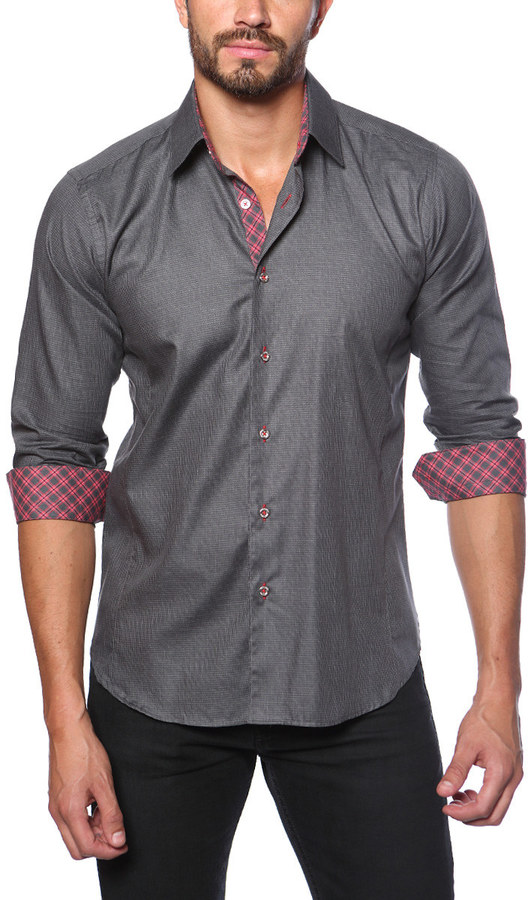 Charcoal Red Plaid Contrast Button Up, $190 | Zulily | Lookastic.com