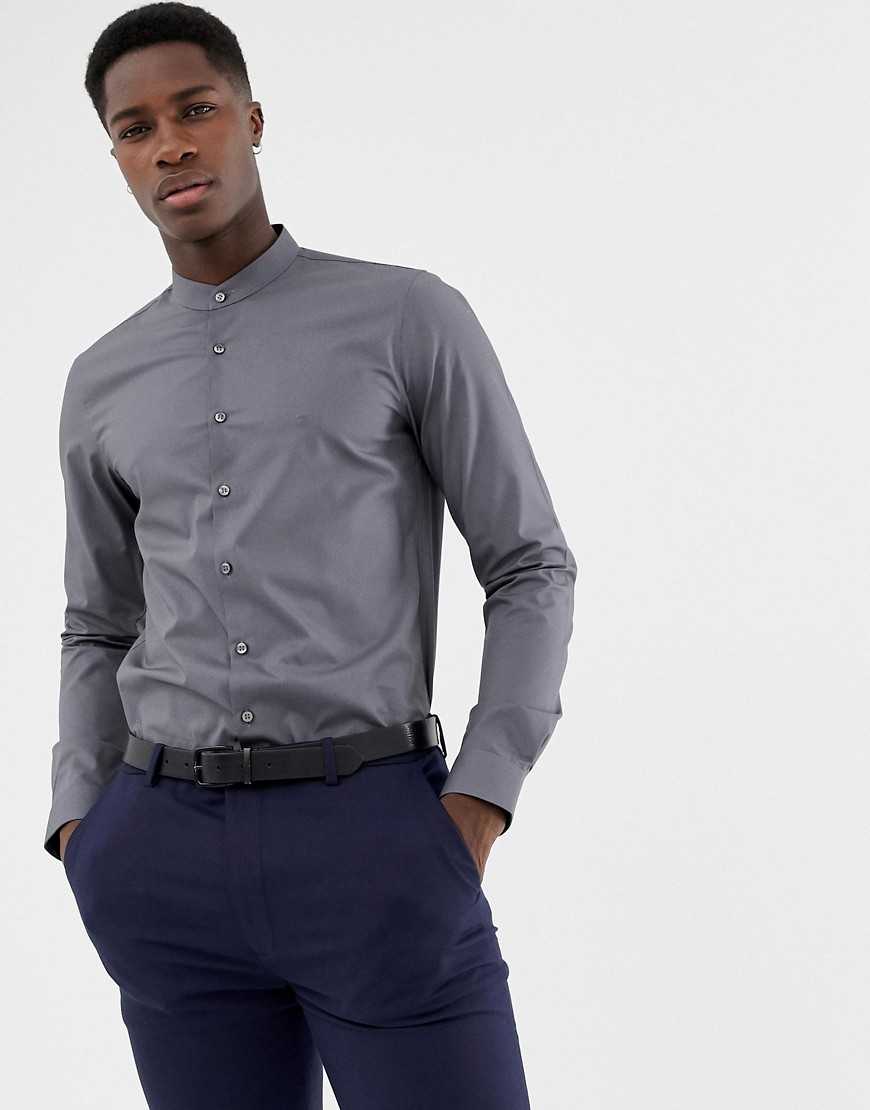 Calvin Klein Extra Slim Stretch Shirt Grandad Collar Grey, $81, Asos