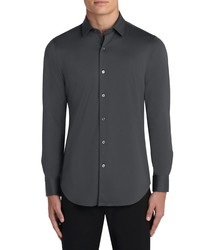 Bugatchi Ooohcotton Tech Solid Knit Button Up Shirt In Charcoal At Nordstrom