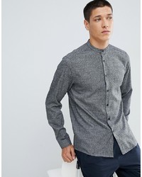 ASOS DESIGN Slim Twill Shirt With Grandad Collar In Grey