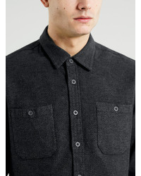 Topman Charcoal Brushed Texture Long Sleeve Shirt