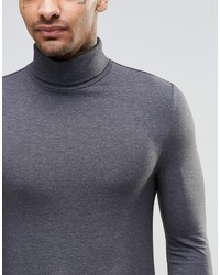 Asos Brand Extreme Muscle Long Sleeve T Shirt With Roll Neck In Charcoal