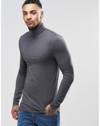 Asos Brand Extreme Muscle Long Sleeve T Shirt With Roll Neck In Charcoal