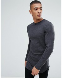 ASOS DESIGN Asos Super Longline Muscle Fit Long Sleeve In Textured Rib In Charcoal