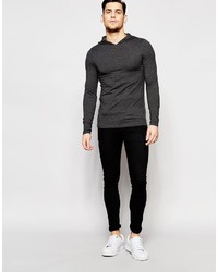 Asos Brand Extreme Muscle Long Sleeve T Shirt With Hood In Gray