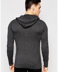 Asos Brand Extreme Muscle Long Sleeve T Shirt With Hood In Gray